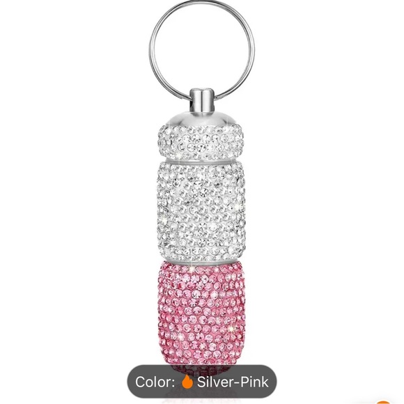 Portable Bling Keychain Pill Box 2 Compartments Small Travel Pill Case - Picture 4 of 10